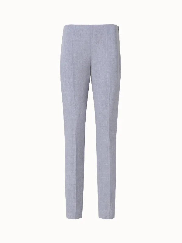 Playful Style Wool Double-Face Pants with Slim Leg
