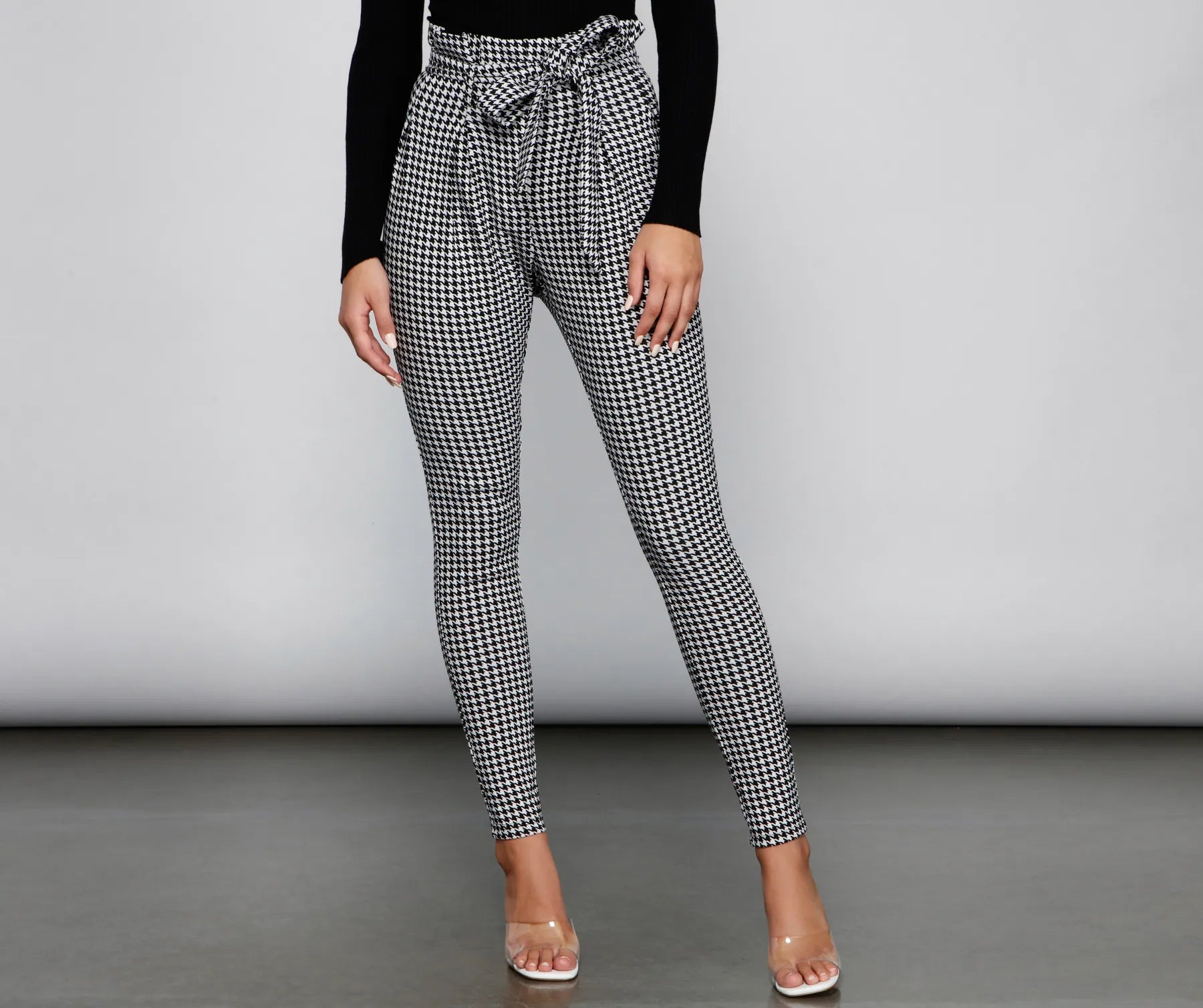 Effortless Comfort Houndstooth Paper Bag Skinny Pants