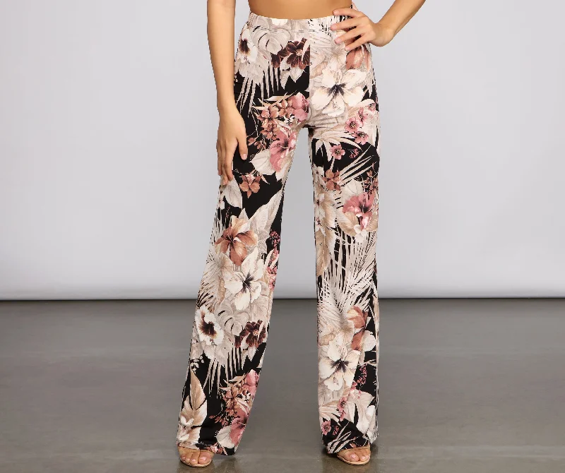 Classic Color Island Vacay Tropical Wide Leg Pants