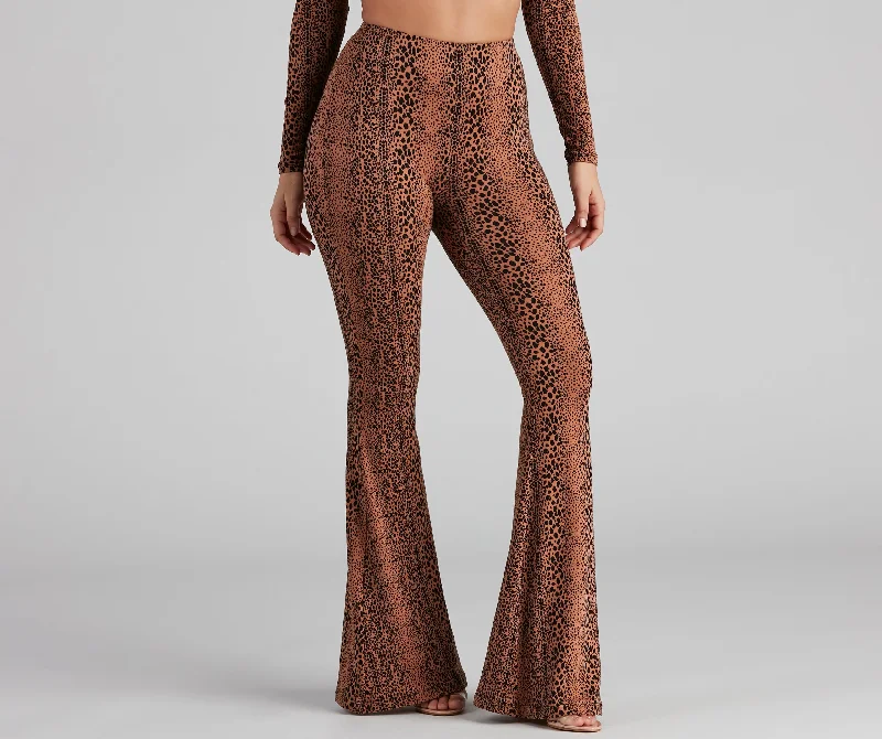 Free And Casual Leopard Spots High Rise Flare Pants