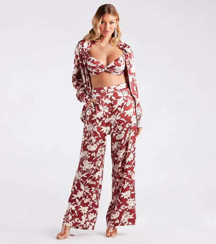 Beautiful Romance Major Muse Floral Satin Pants