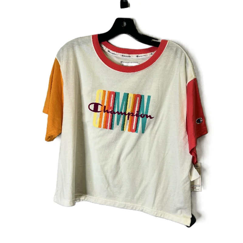 Minimal Style Multi-colored Athletic Top Short Sleeve By Champion, Size: L