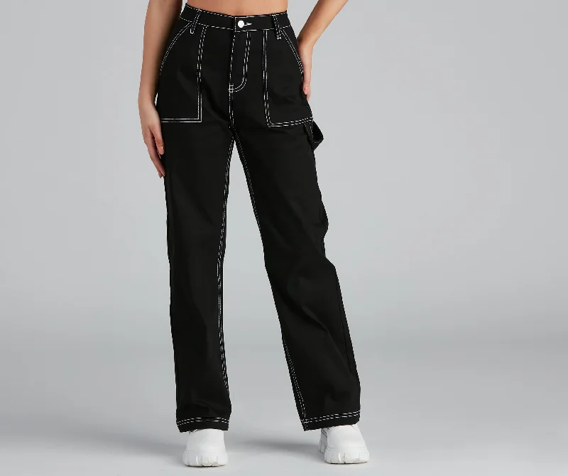 High-end Design Off Duty Carpenter Wide-Leg Denim Pants