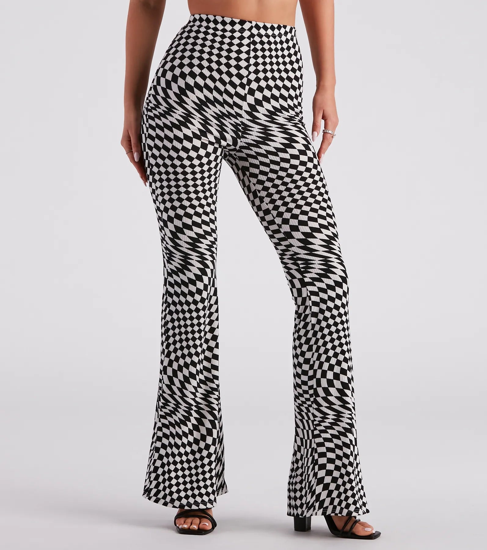 Advanced Customization On Another Level Checkered Print Flare Pants