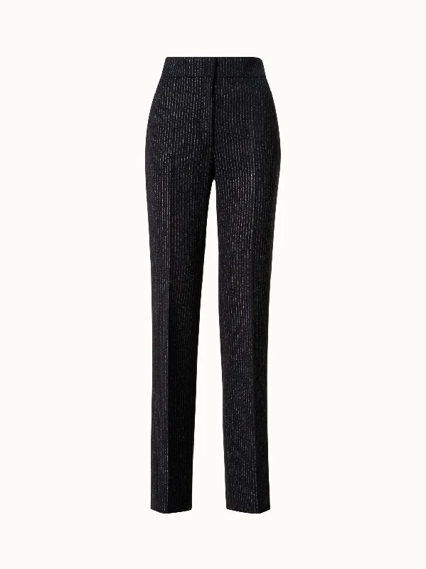 Cozy Chic Wear Pebble Crêpe Straigth Leg Pants with Metallic Pin Stripes