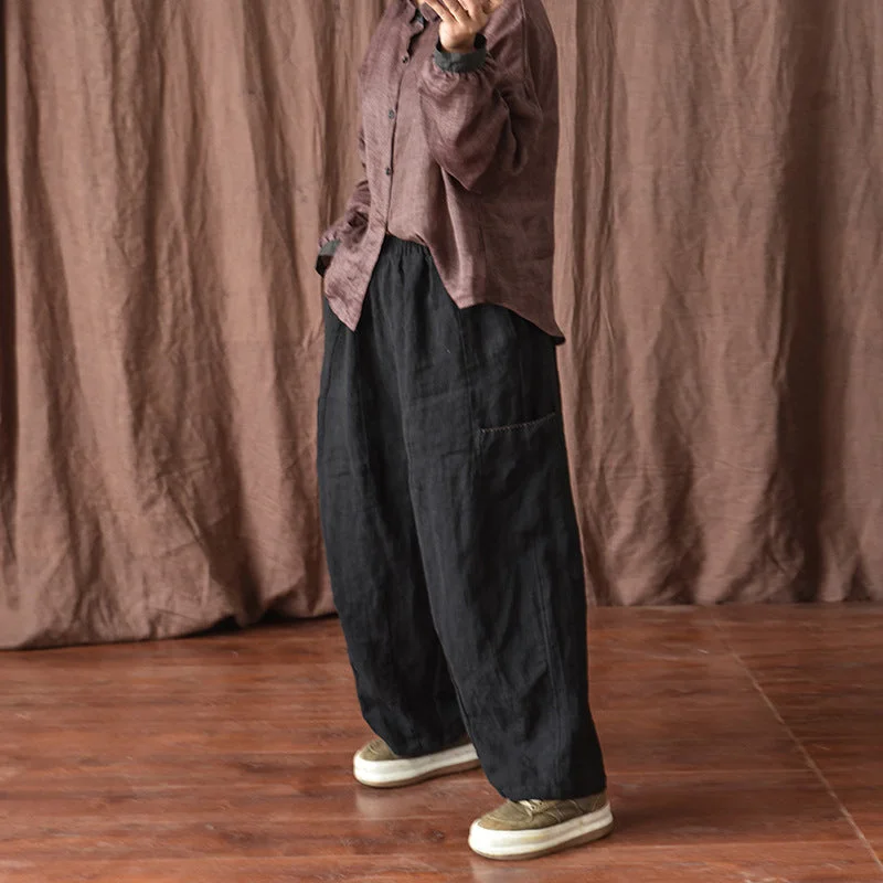 Plus Size Women Spring Summer Solid Linen Loose Trousers