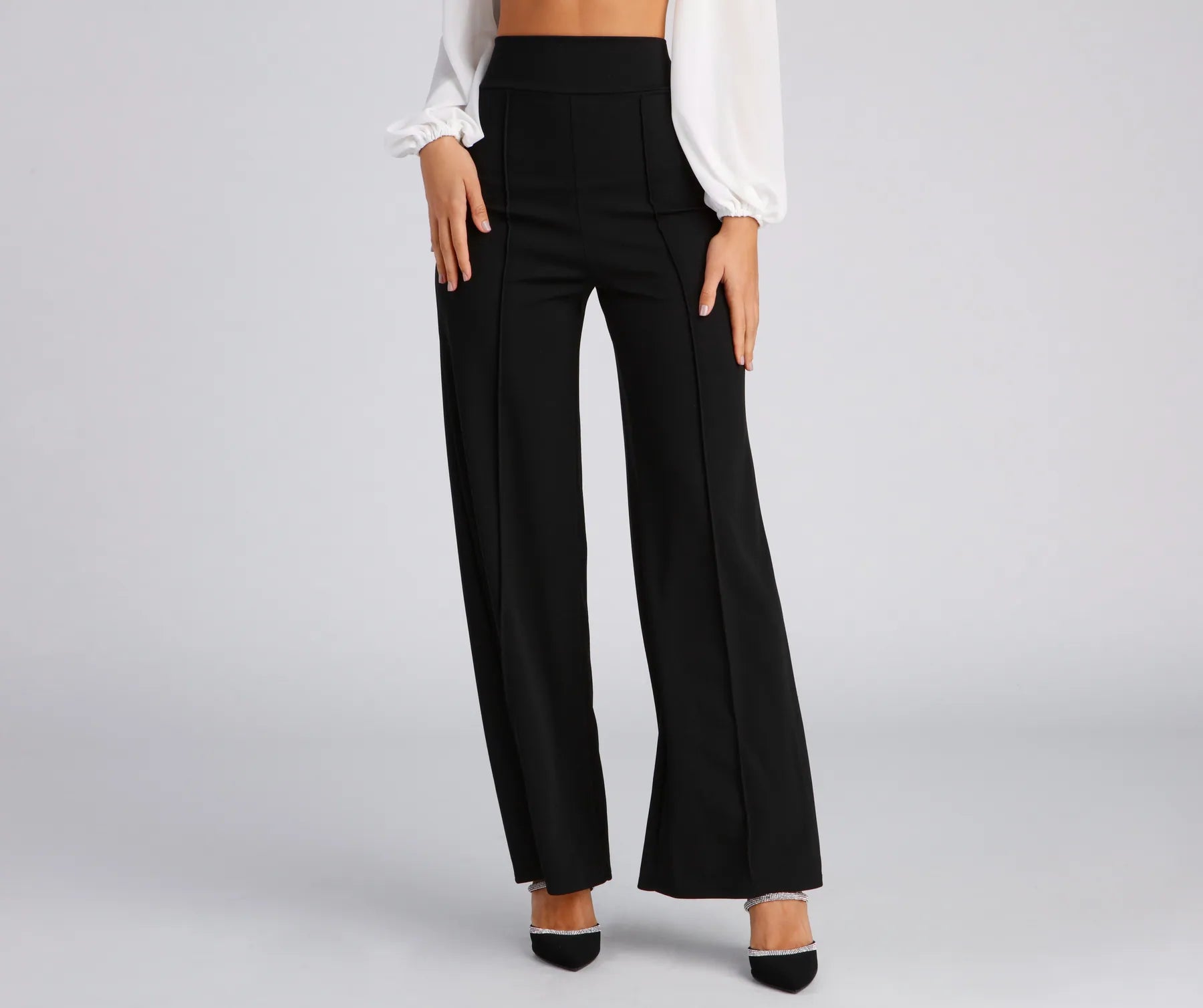 Weekend Style Pretty Preppy Twill Wide Leg Pants