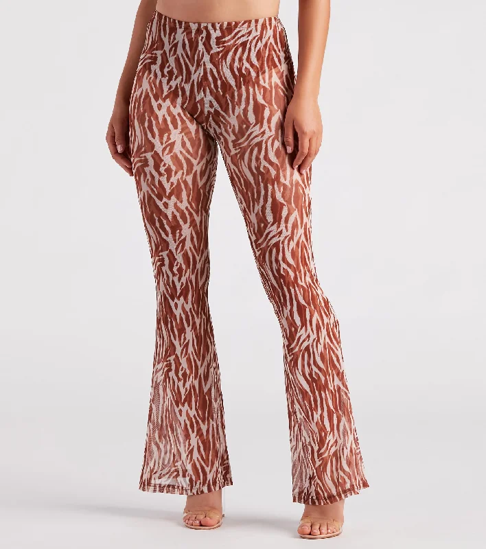 Elegant Wear Quick Instinct Zebra Print Mesh Flare Pants