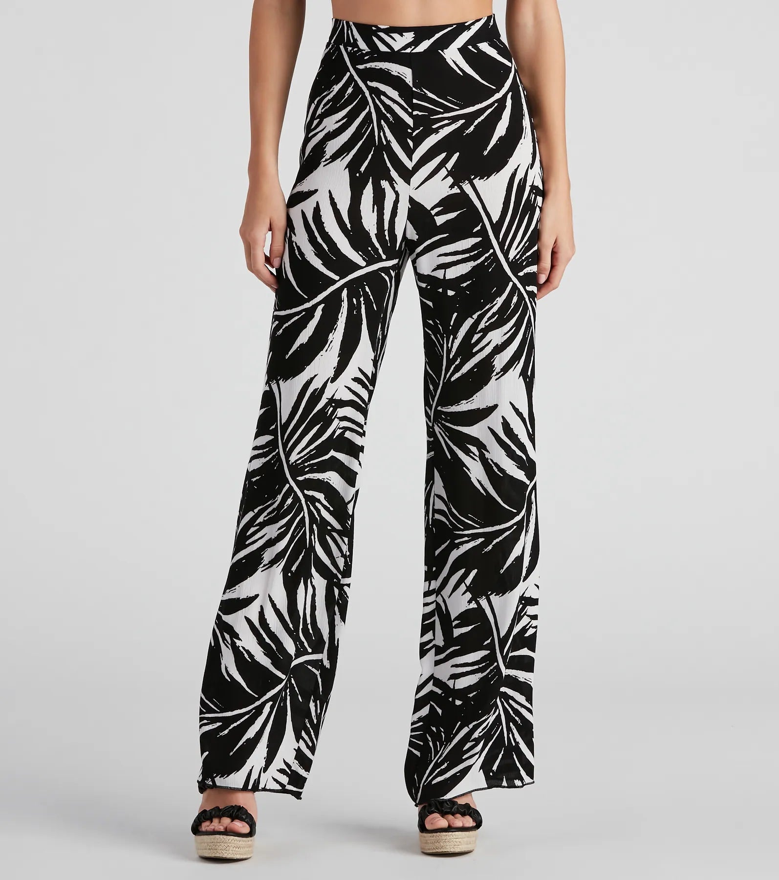 Relaxed Weekend Wear Sandy Beaches Palm Wide-Leg Pants