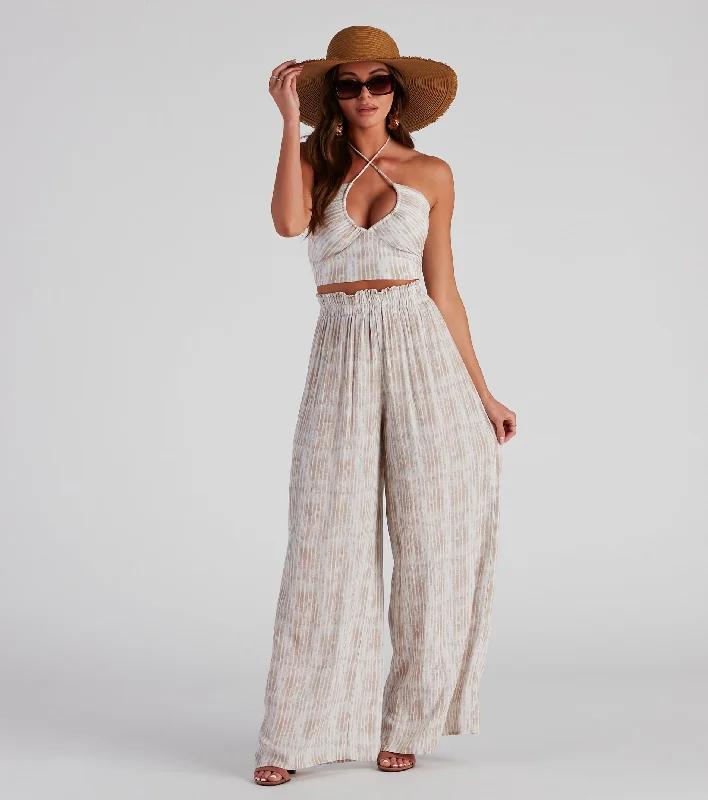 Comfortable Lounge Wear Sangria Please Striped Wide Leg Pants