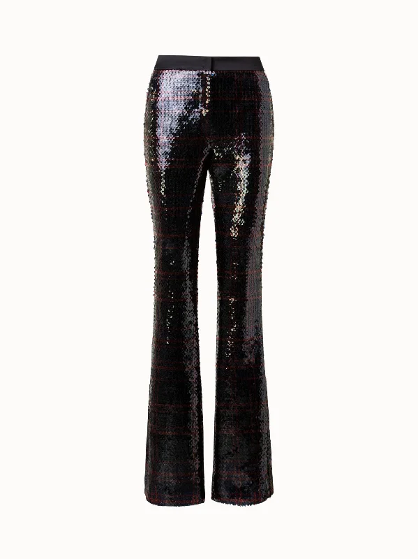 Versatile Itinerary Sequins Bootcut Pants with Check Print