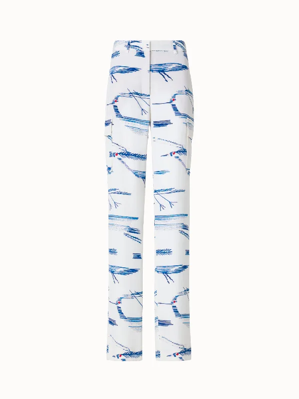 Simple And Comfortable Silk Cargo Pants with Kasuri Birds Print
