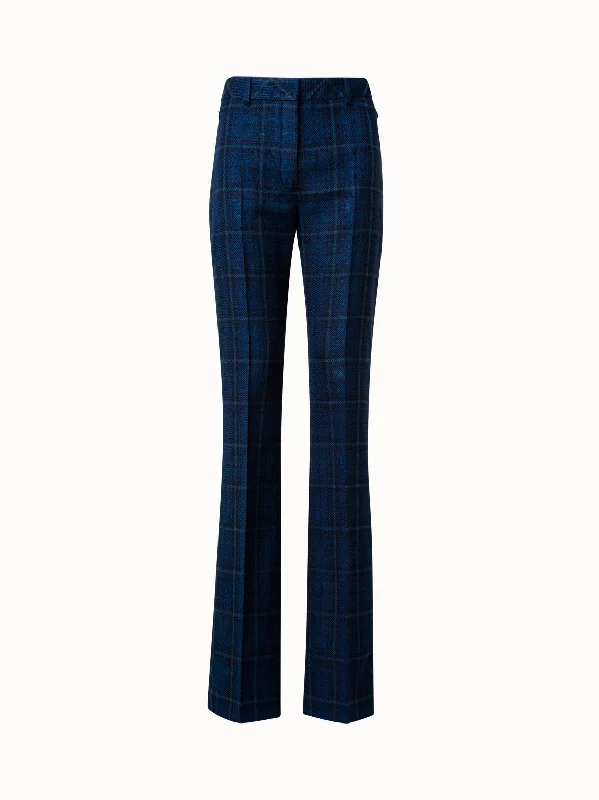 Basic Version Silk Cotton Check Pants with Slight Bootcut