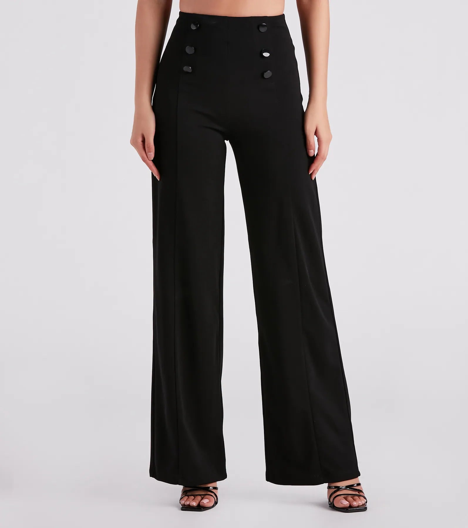Elegant Style Sleek In Crepe Button Wide-Leg Pants