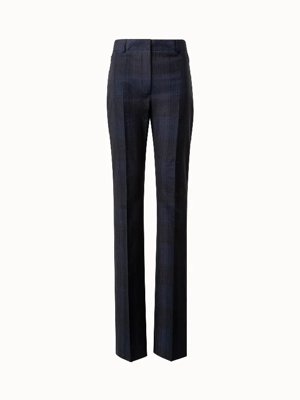 Playful Style Slight Bootcut Pants in Silk Cotton Seersucker