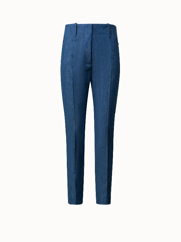 Feminine Charm Slim Cotton Denim Stretch Pants with Ankle Length
