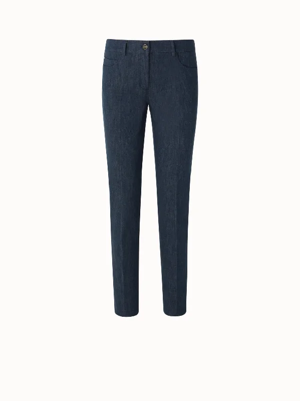 Warm Chic Outfits Slim Leg Cotton Denim Pants