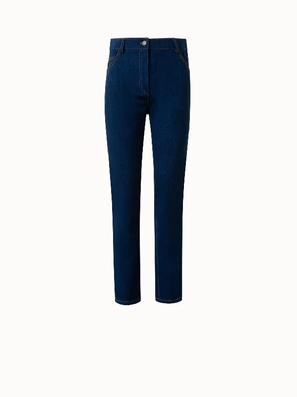 Simple Style Slim Straight Leg Cotton Stretch Denim Pants