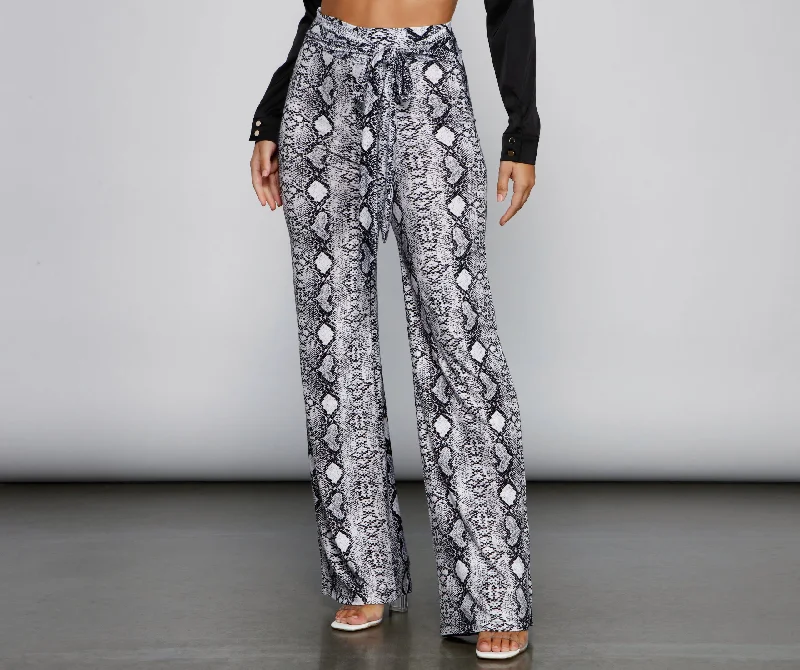 Comfortable Lounge Wear So Sassy Tie Waist Snake Print Pants