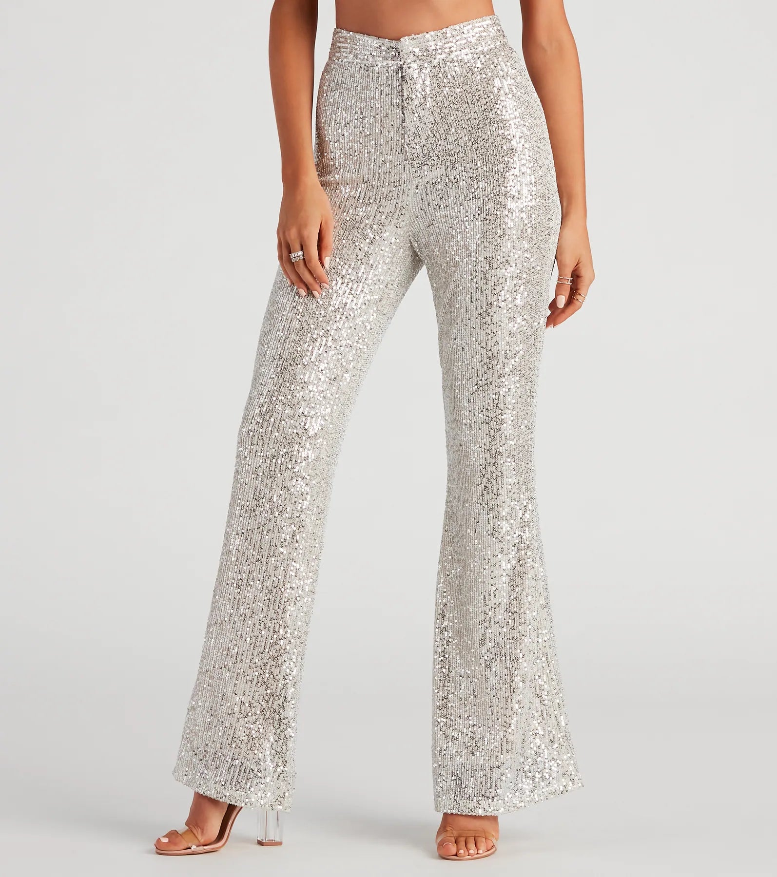 Avant-garde Design Sparkle Show Sequin Flare Pants