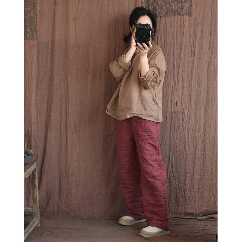 Spring Retro Linen Pleated Casual Wide-Leg Pants