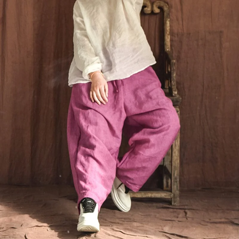 Spring Retro Loose Linen Casual Wide Leg Pants