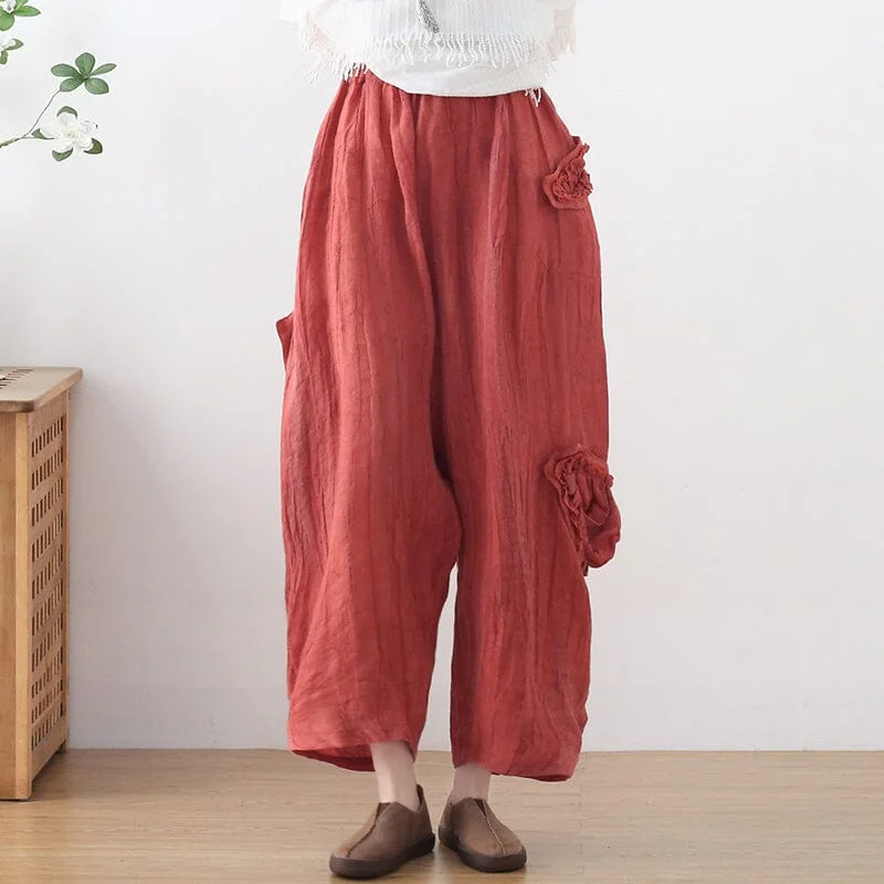 Spting Autumn Wimen Loose Casual Handamde Linen Pants