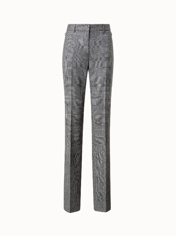 Classic Straight Prince of Wales Checked Wool Cashmere Pants