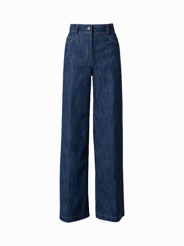 Cozy Fitting Wide Leg Pants in Cotton Stretch Denim