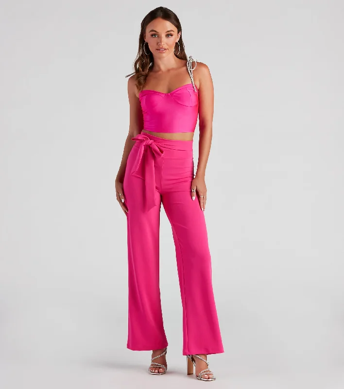 Soft Fabrics Style Game Crepe Tie Waist Pants