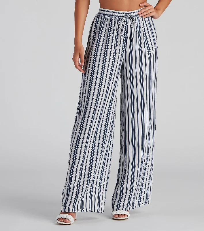 Comfortable Lounge Wear Sunday's Match Striped Wide Leg Pants