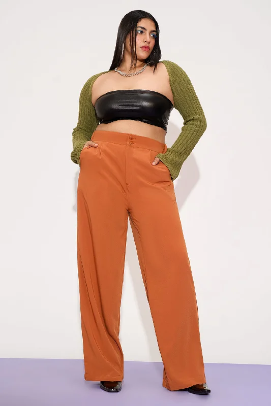 Sienna Rust Curve Pleated Double Button Korean Pants