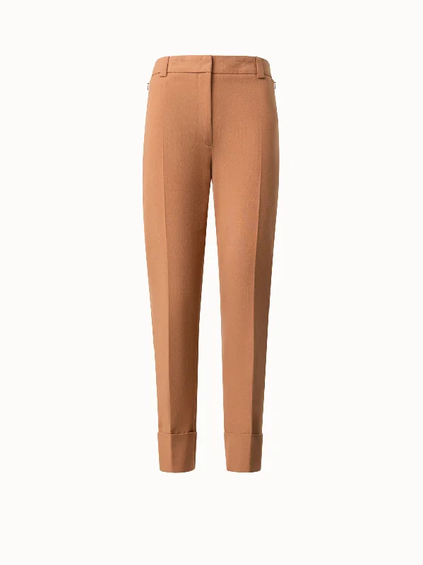 Embroidered Letters Tapered Cotton Silk Double-Face Pants