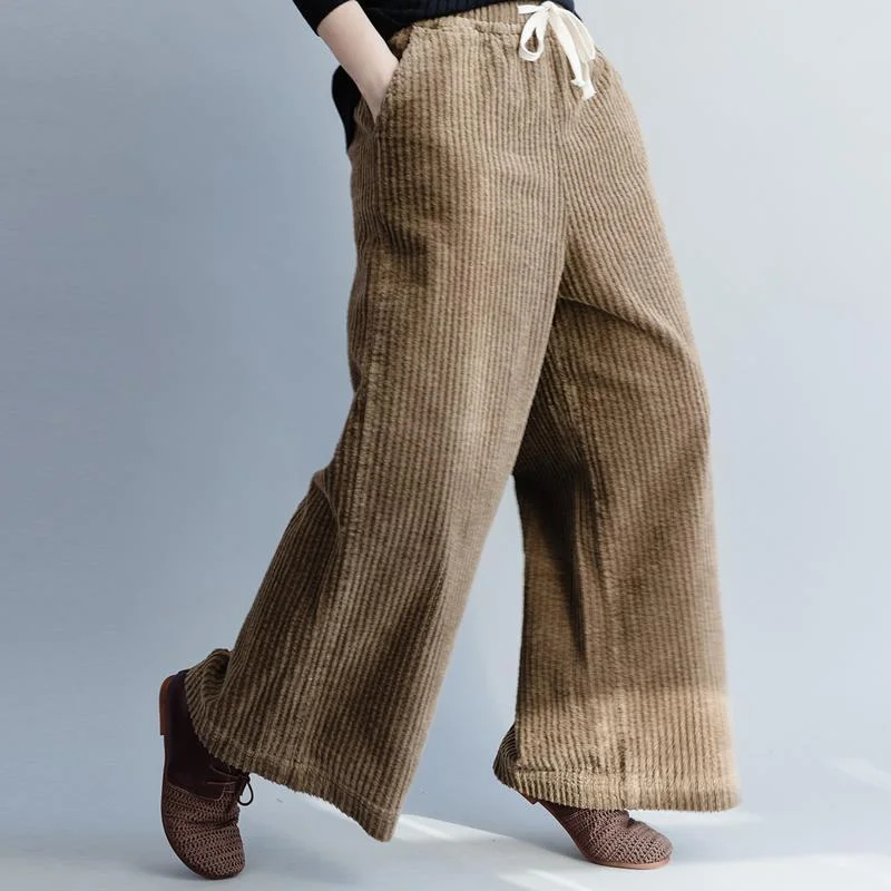 Thick Elastic Waist Corduroy Wide Leg Casual Pants