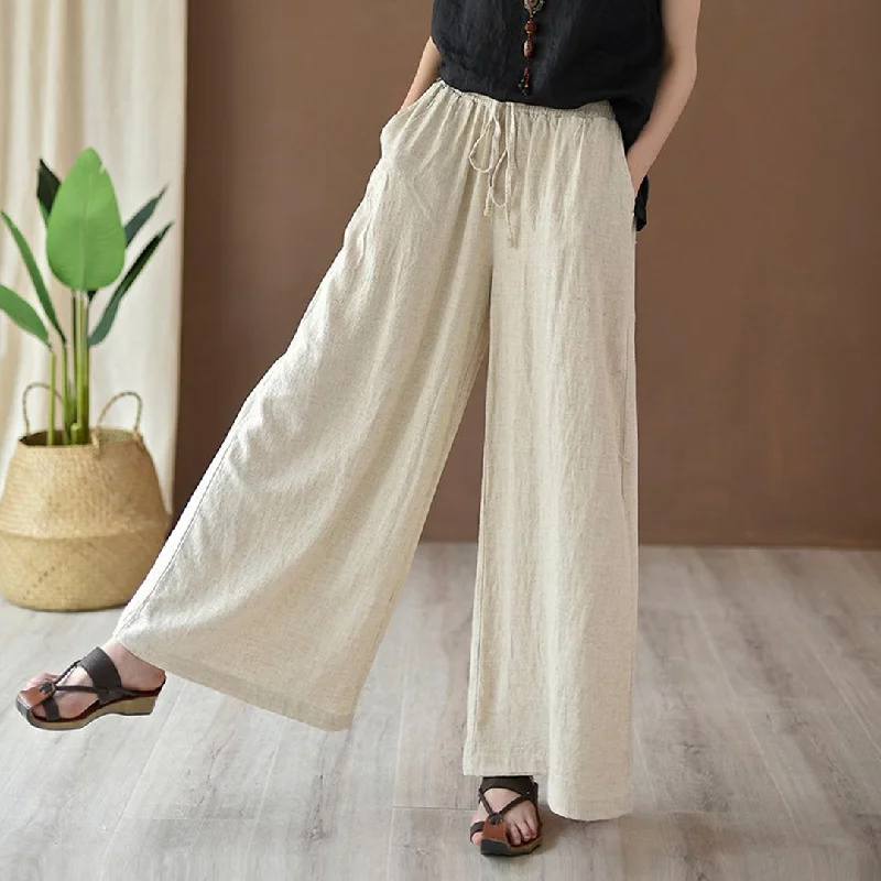 Tie-Up Cotton Linen Culottes Pants