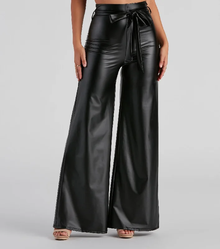 Layered Style Tied to You PU Wide Leg Pants