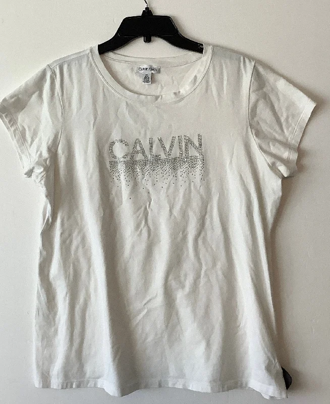 Simple Style Top Short Sleeve Basic By Calvin Klein In White, Size: L
