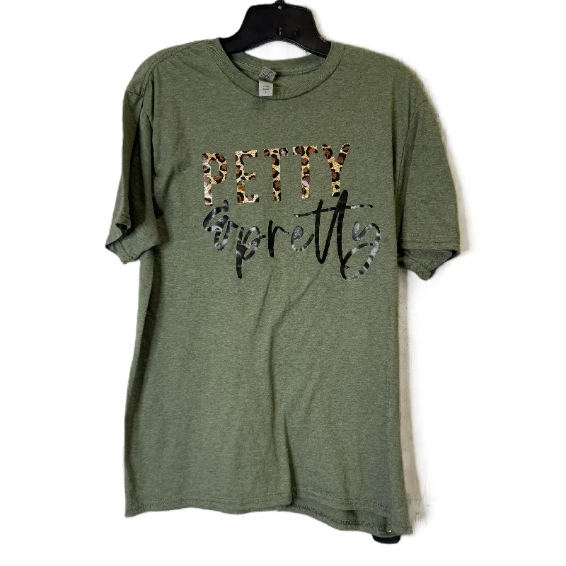 Floral Prints Top Short Sleeve Basic By Gildan In Green, Size: L