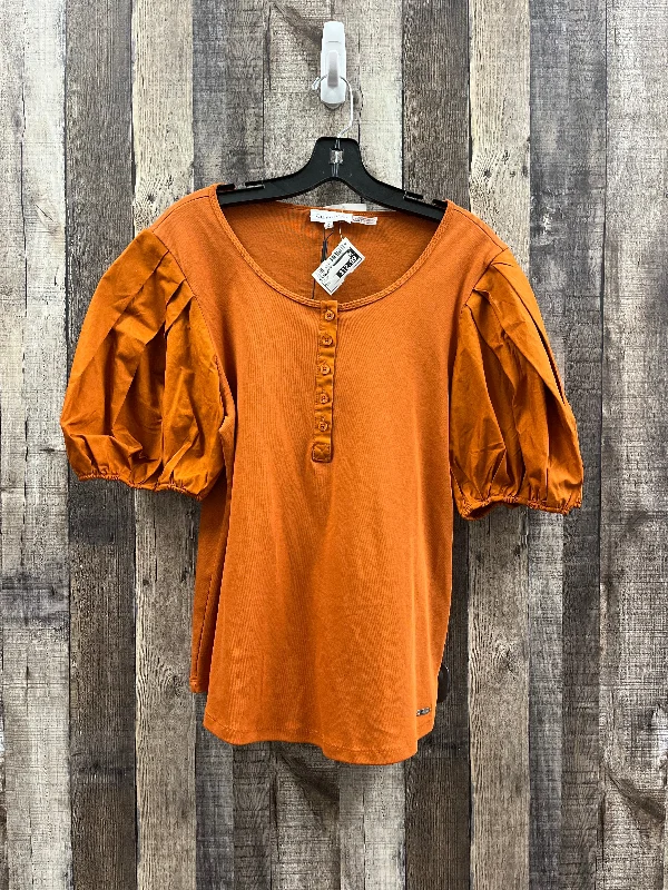 Top Short Sleeve By Calvin Klein In Orange, Size: L