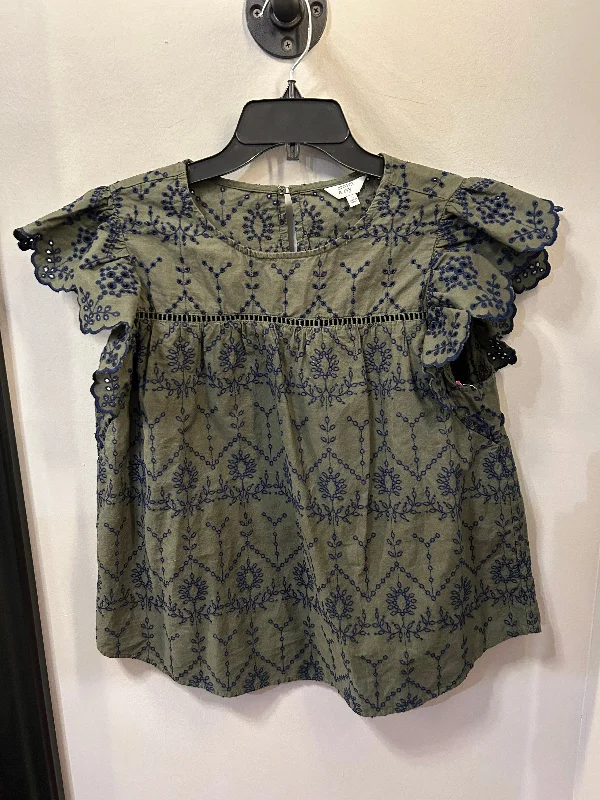Hooded design Top Short Sleeve By Crown And Ivy In Blue & Green, Size: L