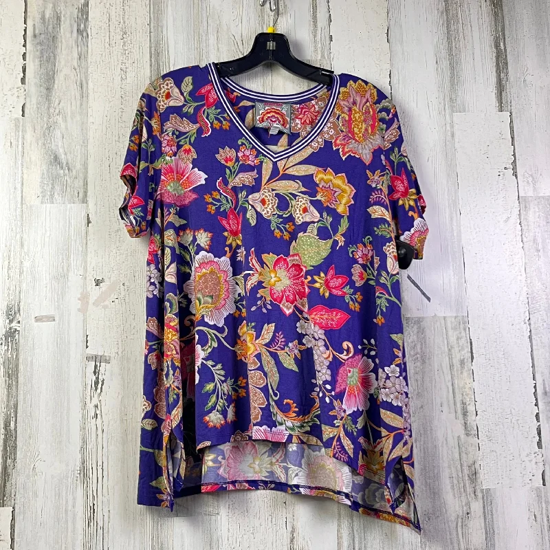 New Autumn And Winter Styles Top Short Sleeve By Johnny Was In Navy, Size: L