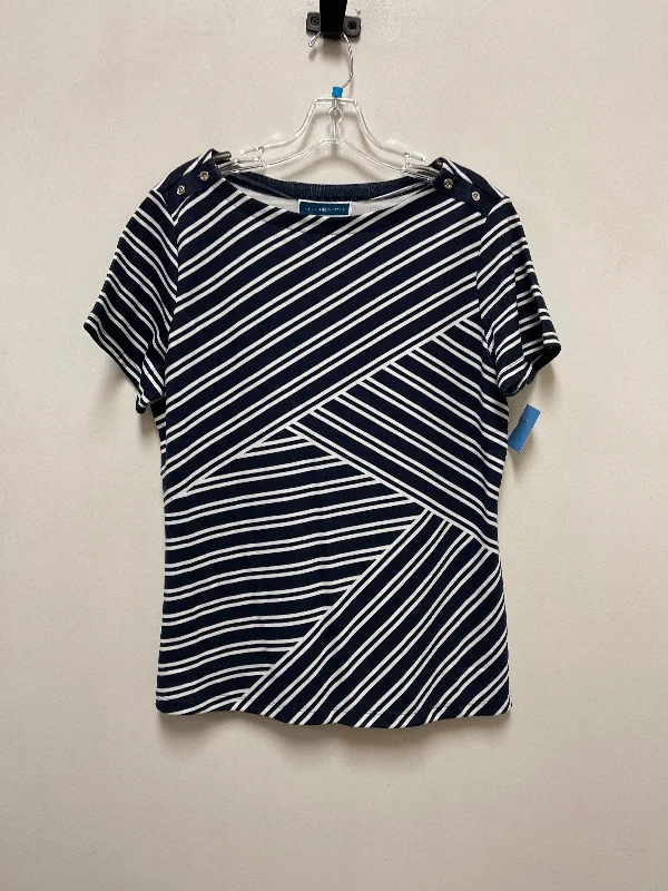 Classic Color Top Short Sleeve By Karen Scott In Blue & White, Size: L