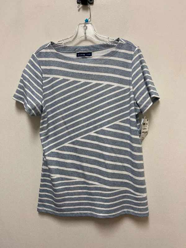 Fashionable Prints Top Short Sleeve By Karen Scott In Blue & White, Size: L