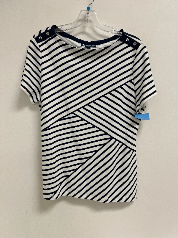 Perfect Tailoring Top Short Sleeve By Karen Scott In Blue & White, Size: L