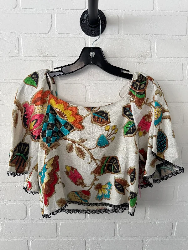 Single-shoulder Neck Design Top Short Sleeve Designer By Alice + Olivia In Tan & Yellow, Size: Xs