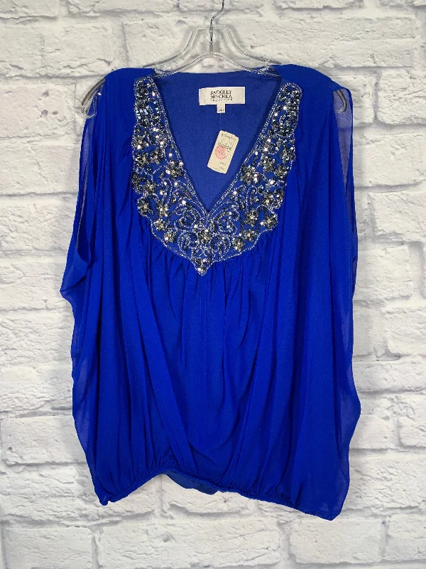 Relaxed Fit Top Short Sleeve Designer By Badgley Mischka In Blue, Size: L