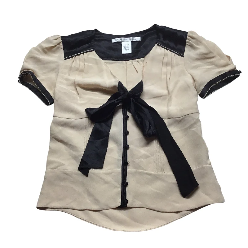 Layered Comfort Top Short Sleeve Designer By Diane Von Furstenberg In Black & Tan, Size: 0