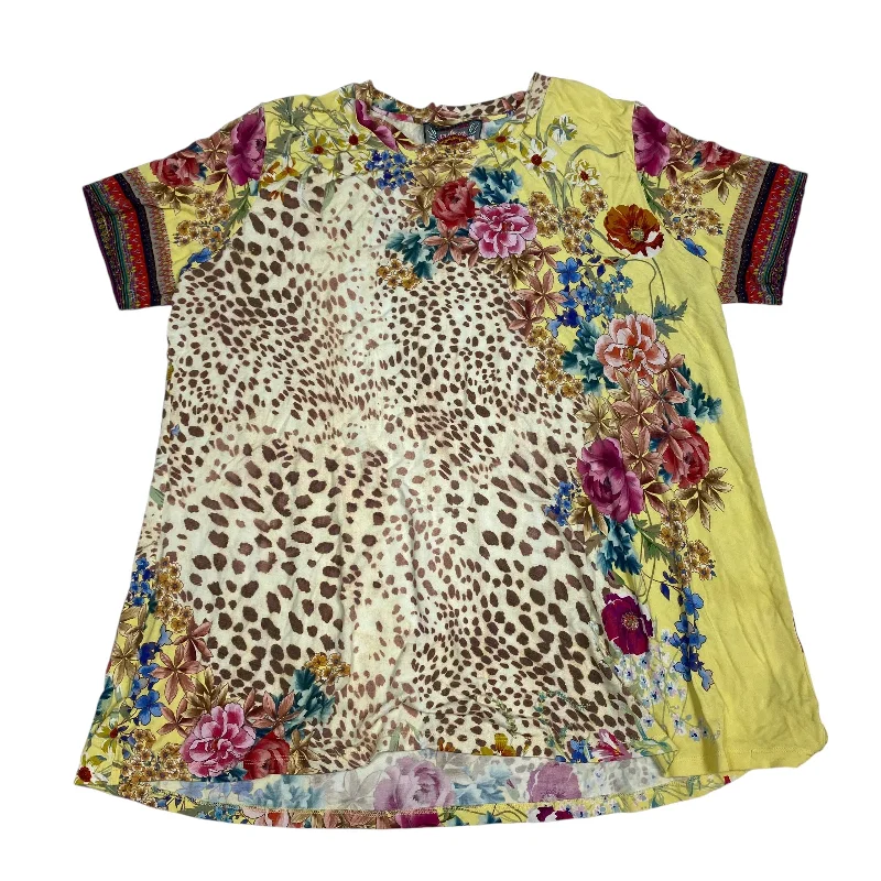 Casual Comfort Wear Top Short Sleeve Designer By Johnny Was In Yellow, Size: M