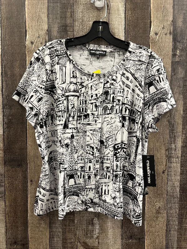 Exquisite Fabrics Top Short Sleeve Designer By Karl Lagerfeld In Black & White, Size: L