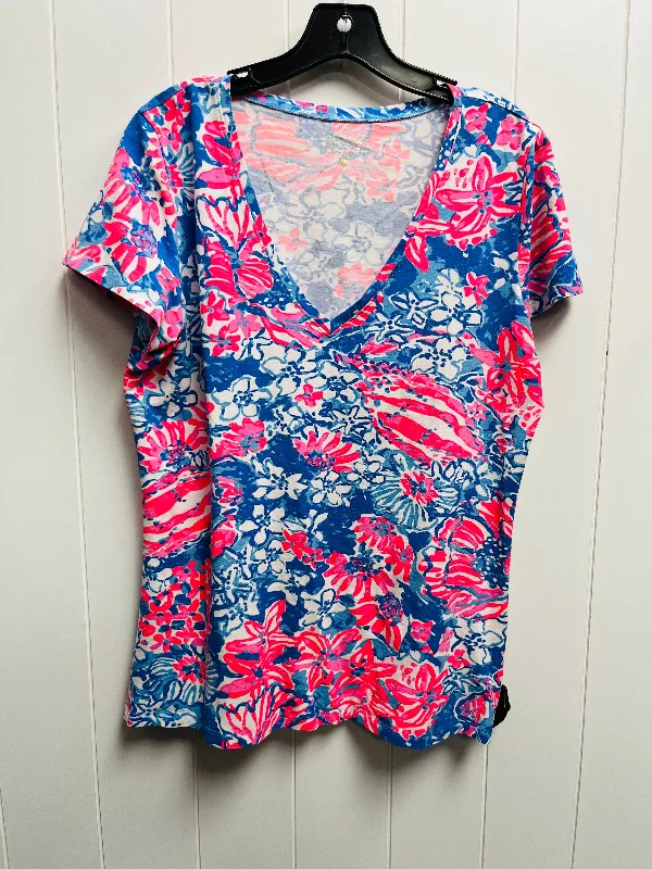 Classic Items Top Short Sleeve Designer By Lilly Pulitzer In Blue & Pink, Size: L